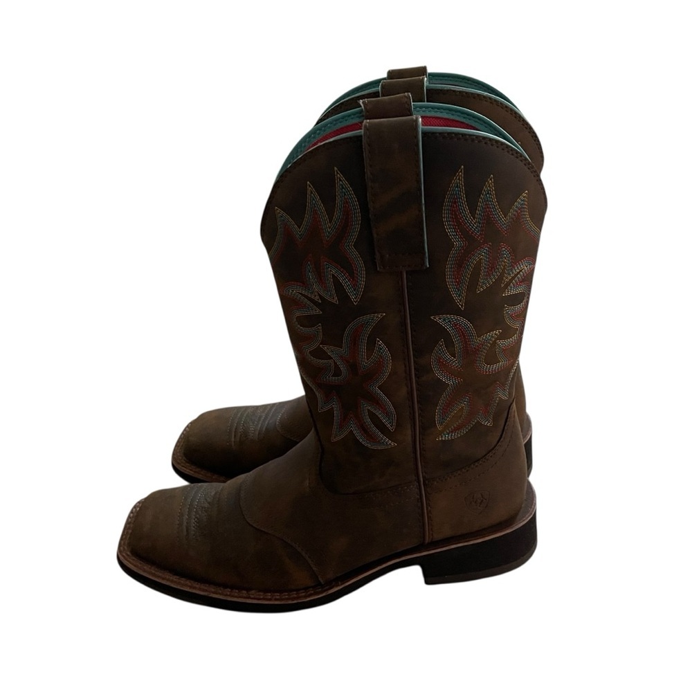 Ariat Delilah Brown and Red Western Boots with Teal Accents Women Size 8.5 - Picture 5 of 9